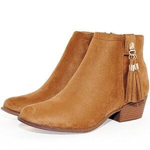 🖤 Women's Tan Tassel Fringe Faux Suede Ankle Boots Booties – Side Zip